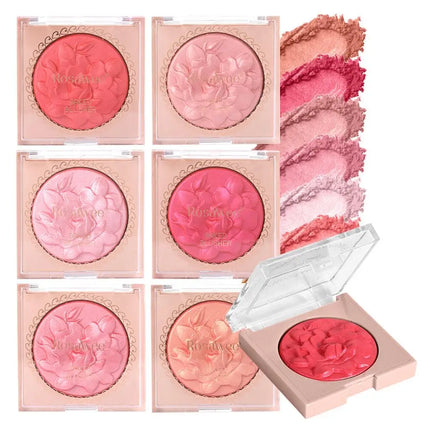 European American Style Rose Blush with Shimmer Fine Glitter Highlighting Contour Powder for Face Natural and Three-Dimensional