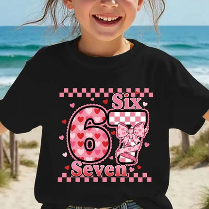 Fun Six Seven 6 7 Meme Design T-Shirt for Kids Chaotic Humor Y2k Game Saying Tees Casual O-Neck Top Fashion Children's Clothing