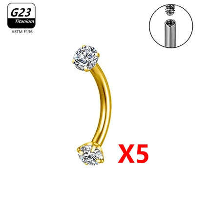1/5/50pcs G23 Titanium ASTM-F136 Piercings Eyebrow  zircon Earring Internal thread Eyebrow Body Jewelry Wholesale