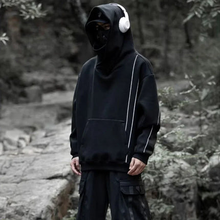 Autumn Men's Windbreaker Turtleneck Hooded Sweatshirts New Japanese Ninja Hoodies Women Line Print Oversized Y2K Vintage Hoodie