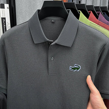 100% Cotton High-End Men New Short-Sleeved Polo Shirt Lapel Button Embroidery British Style Fashion Snug Hot-Selling Men's Wear
