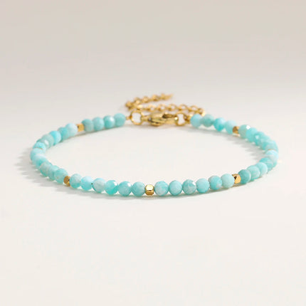 Muliti-color 3mm Faceted Nature Stone Beaded Bracelet For Women Shiny Stainless Steel Square Spacers Exquisite Party Gift