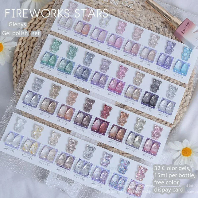 Glenys 32 color pyrotechnic cat eye nail polish glue semi permanent immersion gel ultraviolet LED nail salon art varnish set
