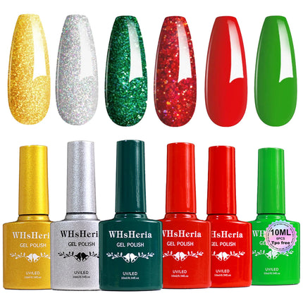 Christmas Gel Nail Polish Set, 6 Colors Sparkle Glitter Gold Silver Gel Polish New Year's Day Gifts for Ladies