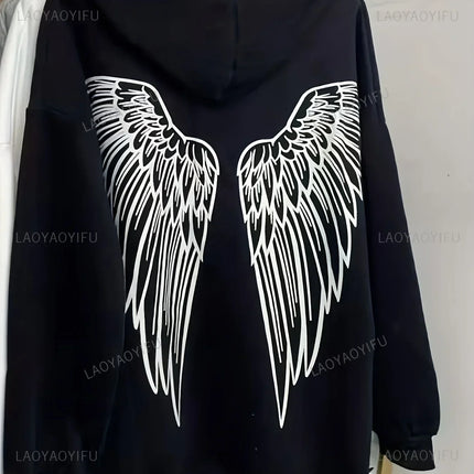 2025 New Arrival Wings Print Back Hoodies Casual Drawstring Sweatshirt Harajuku Aldult Teen Unisex Hoodie Clothing