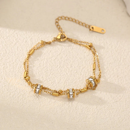 EILIECK 316L Stainless Steel Classical Synthetic Zircon Beaded Bracelet For Women 18K Gold PVD Plated Fashion Jewelry Hand Chain