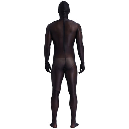 Men's Glossy Bodystocking Full Body Suit See-though Stretch Nylon One Piece Overall Catsuit with Head Mask Underwear Clubwear