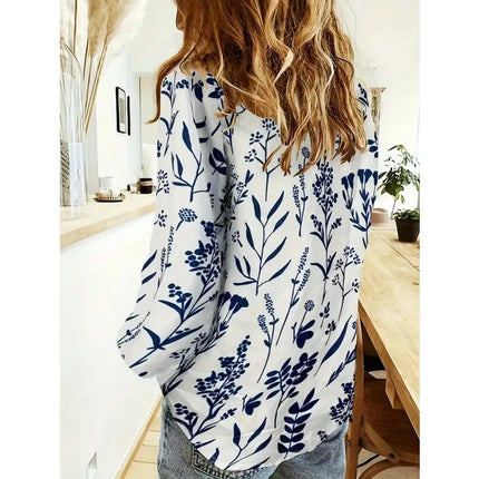 Plus Size women's loose and versatile collared button up shirt fashion casual and versatile retro women's printed Top