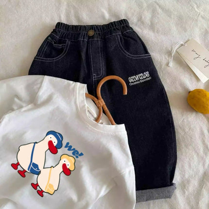 Cartoon Tshirt For Boys And Girls New Casual Long-sleeved Tops Simple Lovely Round Neck Base Shirt Printing Tees Baby Clothing