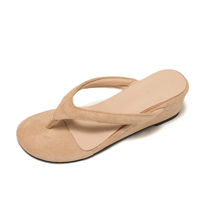 Vintage Summer Women Wedges Heel Slippers Outdoor Height Increase Dress Shoes Ladies Outdoor Beach Vacation Clip Toe Slides