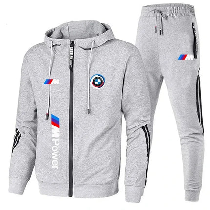2026 BMW Men's Autumn and Winter Brand Fashion Set - Two-piece with hood and zipper long-sleeved cycling jacket, featuring a dra
