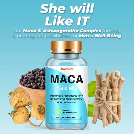 Maca Root Tablets for Men To Maximize Vitality and Performance Made with Black Maca, Ashwagandha,Black Pepper