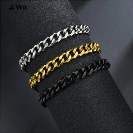 Awit Miniamlist Men Bracelet Gold Jewelry Street Style Stainless Steel 316L 18k Gold Plated Cuban Chain Bracelets For Women