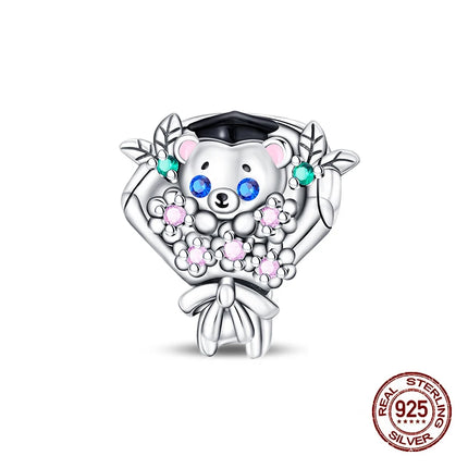 100% 925 Sterling Silver Graduation Season Series Owl Bachelor's Hat Charms Beads Fit 3mm 925 Original Bracelets DIY Jewelry