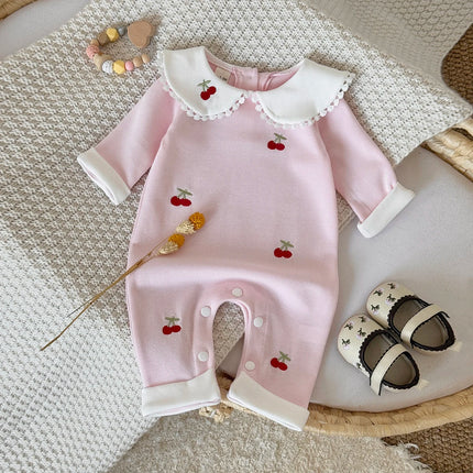 2025 Autumn New Children's Clothing Long Sleeved Jumpsuit Cherry Print Jumpsuit,Toddler Bodysuit Kids Clothing 0-18 Months