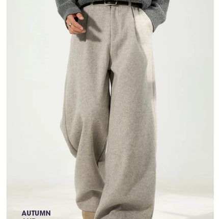 Heavyweight Textured Wool Casual Trousers Men Draping Loose Straight-Leg Suit Trousers Versatile Long-Length Pants