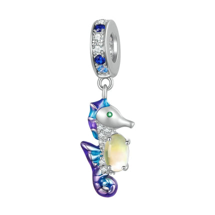 BAMOER 925 Sterling Silver Dreamy Ocean Series Dazzling Crab Beads Seahorse Pendant Charms for Women Bracelet and Necklace DIY