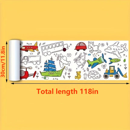 Children's Drawing Kit, 3m Long Doodle Paper Rolls, Doodle Scrolls, DIY Painting, Stimulates Imagination, Birthday Gift, Halloween, Thanksgiving and Christmas Gift, Ideal New Year's Gift, Suitable for Creative Doodling and Pa