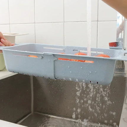 Kitchen Portable Adjustable Dish Drainer Sink Drain Basket Washing Vegetable Fruit Plastic Drying Rack Accessories Supplies
