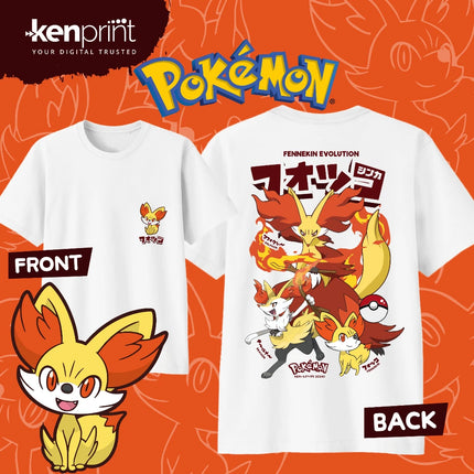 Anime Pokémon Fennekin Evolution Printed Cotton T-shirt Summer Men's and Women's Harajuku Clothing Fashion Casual Street T-shirt