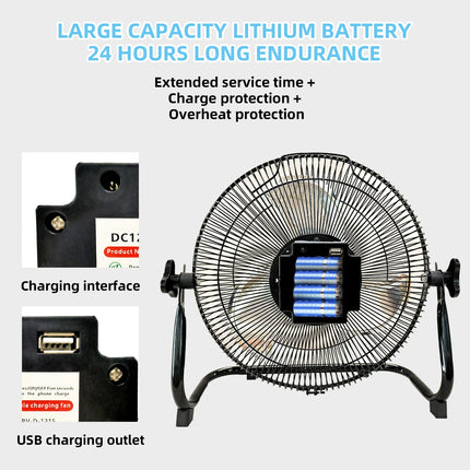 Battery Operated Solar Fan, Home or Outdoor Dual-use Portable Fan, Battery Can Running 6-12 Hours, with USB Output For Phone