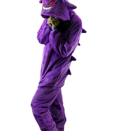 TAKARA TOMY Gengar Costume Onesie Kigurumi Flannel Zipper Women Pajamas Anime Jumpsuit Homewear Halloween Party Set