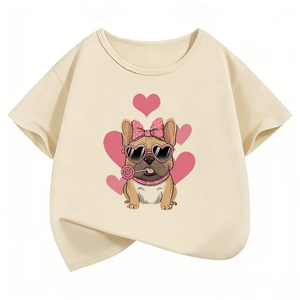 Summer Spring Fashion Cute French Bulldog Design Printed T-Shirts Short Sleeve Kids Children's T-Shirt Boys Girls Casual Top Tee