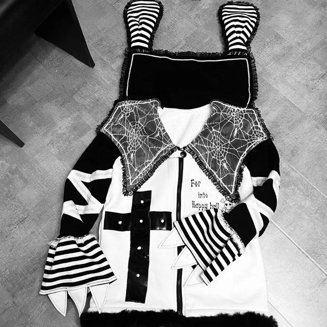 Japanese Vintage Subculture Hoodie Rabbit Ears Long Sleeve Punk Style Zipper Strip Fake Two-Piece Sweatshirt Women Steerwear