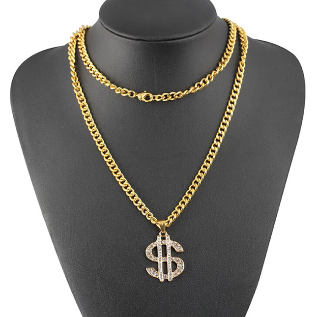 Hiphop Jewelry Money Hip Hop Rap Gold Color US Dollar Pendant Necklace Chain Accessories For Women/Men Bling Jewelry