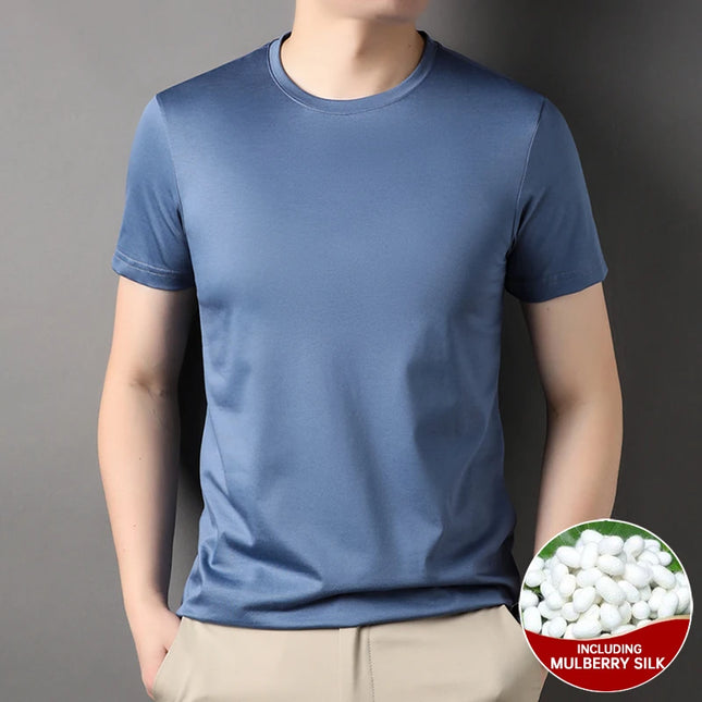 Top Grade 1.7% Mulberry Silk New Brand Tops Round Neck T-shirts For Men 2025 Summer Short Sleeve Casual Fashion Men's Clothing