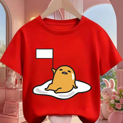 Cute Kawaii Gudetama T-Shirt For Kids Boys Girls Summer Cartoon Crew Neck Fashion Street Casual Wear 3-14 Years