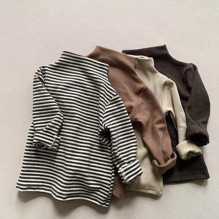 Autumn Winter Children T-Shirts 1-6Y Boys Girls Turtleneck Warm Striped Long Sleeve T Shirts Tops Tees Toddler Wear Kids Clothes