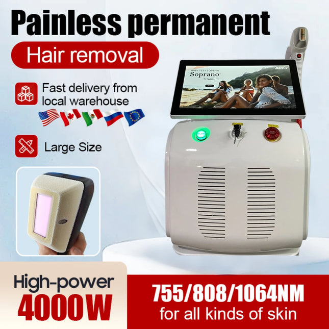 4000W High Power Diode Laser Hair Removal Cold Permanent Epilator Hair Removal Device Diode Laser Remove Hair Machine