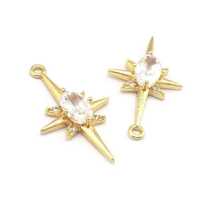 18K Gold Color Brass  Zircon Star Charms Pendants Jewelry Necklaces Earrings Bracelets Making Supplies Diy Findings Accessories
