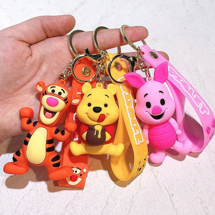 Anime Winnie the Pooh Keychain Cute Cartoon Pooh Bear Tigger Car Accessories Backpack Keyring Ornament Pendant