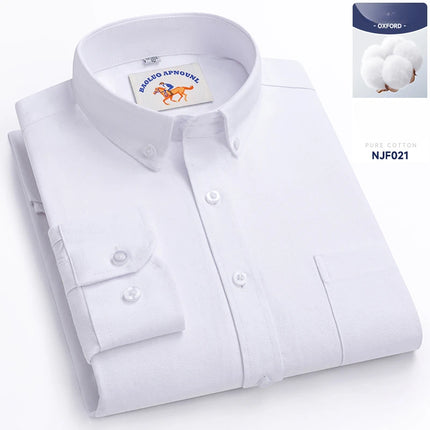 Plus Size 5XL 100% Cotton Oxford Long Sleeve Shirts for Men Slim Fit Formal Plain Shirt Striped Tops Office White Business Cloth