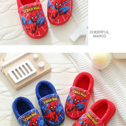 Cartoon Printed Spider-man Cotton Slippers For Children's Shoes Fashion New Style Warmth Autumn Winter Indoor Kids Boys Slippe
