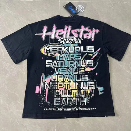 Retro Washed Loose Ex-Ort Sweet T-shirt Hell Star Skull Letter Print High Street Short Sleeve Summer Top for Men and Women