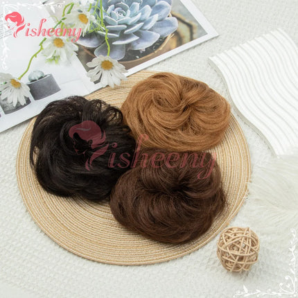 Natural Messy Bun Hairpiece, 4 Inch/10cm Elastic Hair Tie Chignon, Synthetic Curly Hair Bun Scrunchie, Multiple Colors for Daily Wear