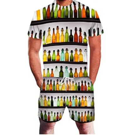3D Beer Print Sport Moisture-Wicking Breathable Men T-Shirt Shorts Fun Cool Street Cosplay Casual Fashion Trend Pants Set Summer