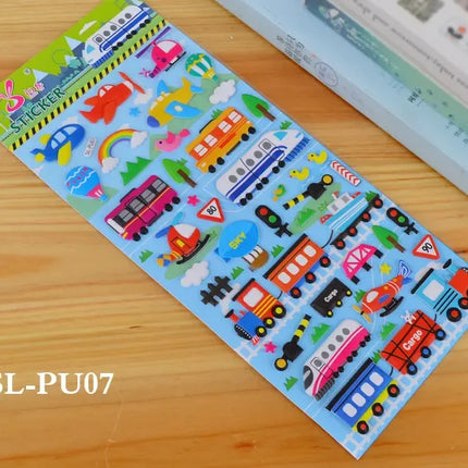 6 Sheets 3D Bubble Sticker Car Truck Plane Traffic Waterproof Cartoon Anime Stickers For Girl Boy Kids Funny Educational Toys