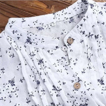 Women's Plus-size Shirt White Long Flower Decorated Lapel Button Up Top for Travel Wear