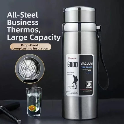 800/1000ml Sports Thermos Bottle Large Capacity Stainless Steel Portable Vacuum Flask Leak Proof with Hanging Rope