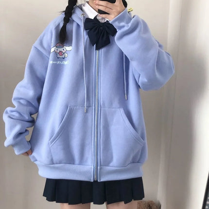 Women's Oversized Hooded Zipper Cardigan Fleece Lined Thickened Autumn Winter Fashion Casual Chic Hong Kong Style Top Coat