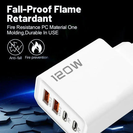 Fast Charging USB Type C Charger 120W 4 Port PD Quick Charge 3.0 For iPhone Samsung Xiaomi Huawei EU US UK Plug Phone Adapter