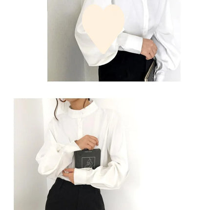 Spring Fashion Women Solid Stand Collar Casual Elegant Fashion Women's Top Clothing Blouse Shirt Lantern Long Sleeve Women's Shirts