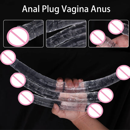 U Shape Double Head Dildo Transparent Dildos Penis Soft Silicone Vagina Anus Massager Anal plug Gay Adult Sex Toys for Women Men