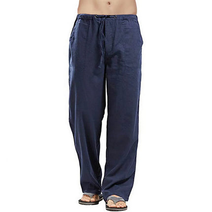 Men's Cotton Linen Pants Summer Solid Color Breathable Linen Trousers Male Casual Elastic Waist Fitness Pants Hip-Hop Streetwear