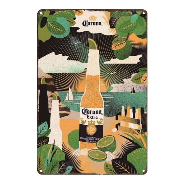 Corona Extra Beer Plaque, Metal Tin Sign, Mexican Beer Wall Art, Poster for Bar, Club, Beach Decoration, Vintage Home Decor
