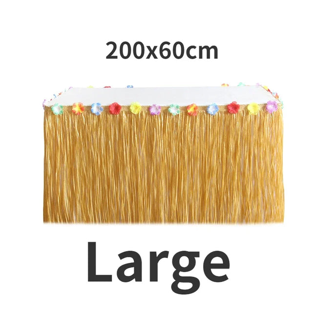 3 Sizes Straw Color Luau Grass Table Skirt Straw Hawaiian Summer Theme Party Supplies for Tropical Hawaii Party Decorations